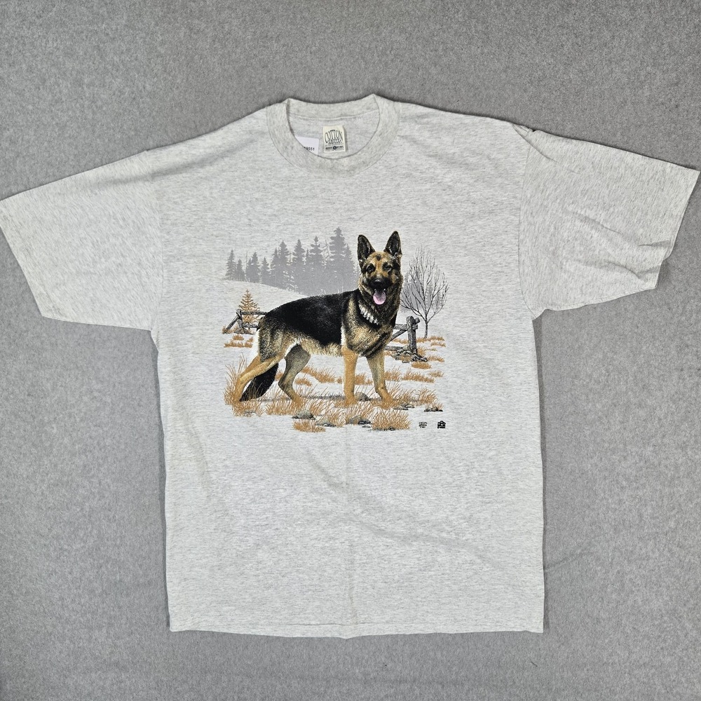 VINTAGE German Shepard Men Shirt XL Gray 90s USA Single Stitch Short Sleeve
